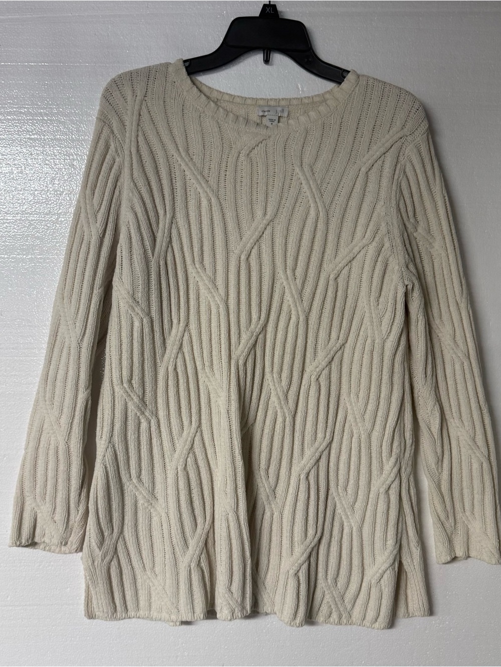 J.Jill Women’s Medium Cream Cable Knit Long Sleeve Sweater Tunic Chenille Texted